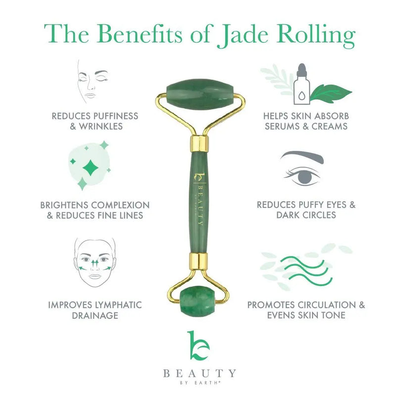 Jade Roller for Face - Skin Care Tools Used With Beauty Products, Jade Face Roller for Face, Small Eye Roller for Puffy Eyes, Face Massager for Women Face Care, Facial Roller Self Care Gifts for Women Beauty by Earth