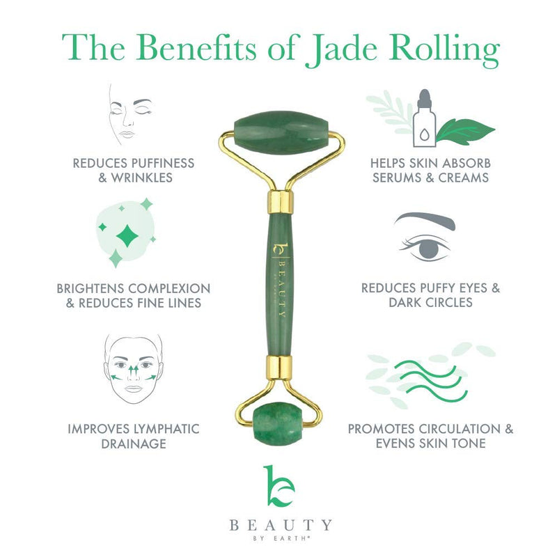 Jade Roller for Face - Skin Care Tools Used With Beauty Products, Jade Face Roller for Face, Small Eye Roller for Puffy Eyes, Face Massager for Women Face Care, Facial Roller Self Care Gifts for Women Beauty by Earth