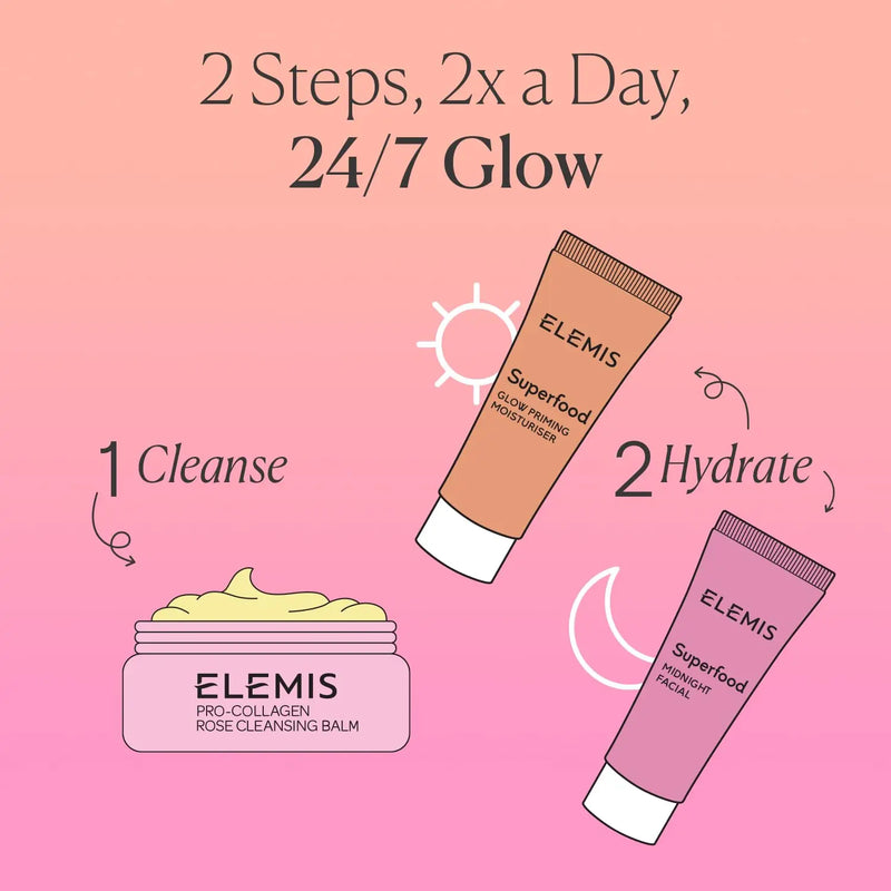 ELEMIS Way to Glow Skincare Kit, Travel Set with Travel-Size Rose Cleansing Balm, Glow Priming Moisturizer & Midnight Facial, Nourish & Illuminate Skin all day Infinity Warehouse