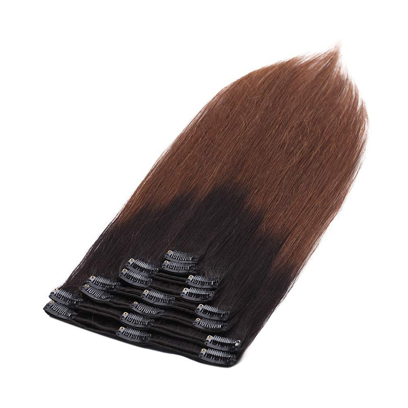 MY-LADY Double Weft 100% Remy Clip in Human Hair Extensions Ombre 2 Tone Color Grade 7A Quality Full Head Thick Long Straight 8pcs 18clips Balayage (22" / 22 inch 160g,Natural Black to Medium Brown) MY-LADY
