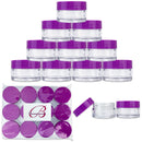 Beauticom 20 gram/20ml Empty Clear Small Round Travel Container Jar Pots with Lids for Make Up Powder, Eyeshadow Pigments, Lotion, Creams, Lip Balm, Lip Gloss, Samples (12 Pieces, Purple) Beauticom