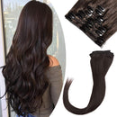 Clip in Remy Hair Extensions Human Hair Dark Brown for Women 18 inch Seamless Clip on Real Hair Skin Weft Clip ins Thin 8pcs Standard Weft Long Straight Hairpieces for Full Head