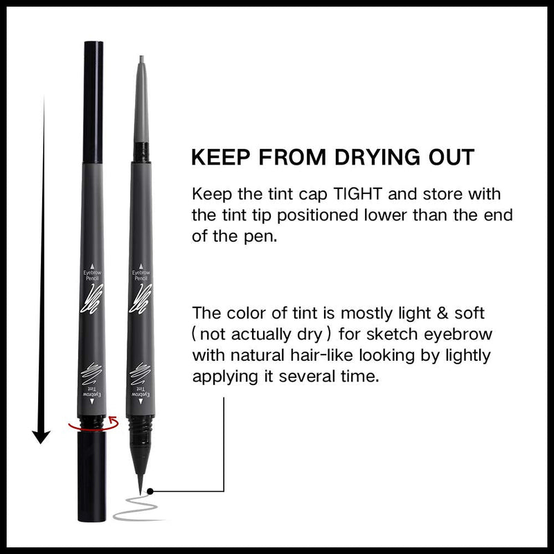 Music Flower Eyebrow Pencil Tint 1.5mm Ultra-Fine Microblading Pen 24h Long-lasting with Eyebrow Brush (Pack of 2, Dark grey+Soft grey) Music Flower