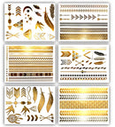 Terra Tattoos Gold Metallic Temporary Tats 75+ Geometric Henna Designs Moon, Stars, Arrows, Feathers Waterproof Nontoxic Long Lasting Perfect for Beach, Festivals, & more! Terra Tattoos