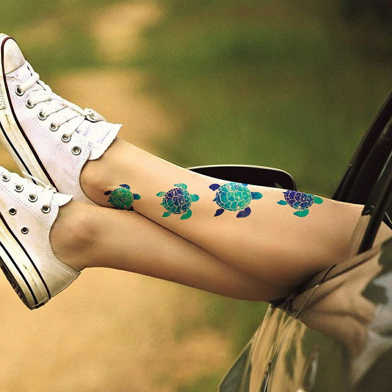 WIRESTER Temporary Tattoo Stickers for Girls Boys Kids Adults, Fake Tattoos on Face Hand Neck Wrist Party Favor Body Art, Tattoo Sheet 6 x 7.87 inch - Turtle Designs (Blue, Pink, Purple, Green, Black) WIRESTER