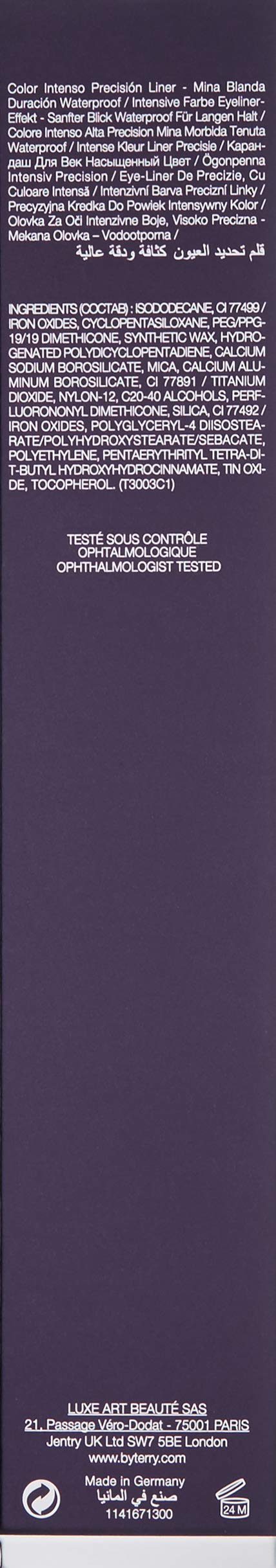 By Terry Crayon Khol Terrybly Waterproof Eyeliner Pencil | Black Print | Highly-Pigmented, Long-lasting | 1.2g (0.04oz) By Terry