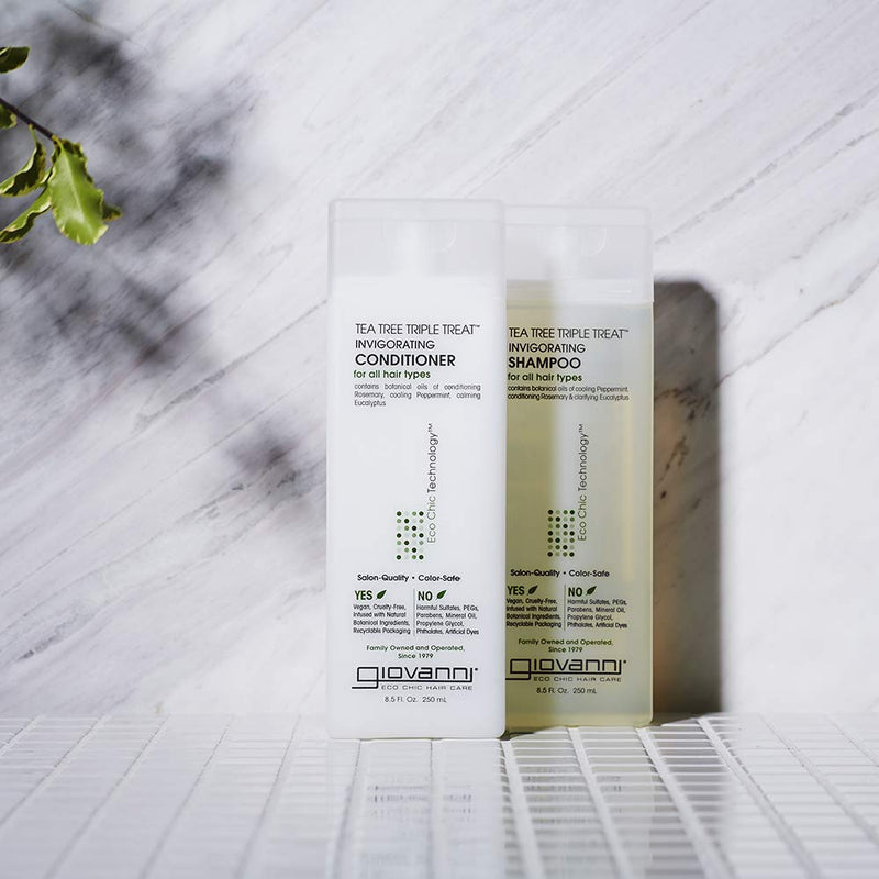 GIOVANNI Tea Tree Triple Treat Invigorating Shampoo & Conditioner Set, 24 oz. Cooling Peppermint, Conditioning Rosemary, Clarifying Eucalyptus, Helps Alleviate Dry Scalp, Sulfate Free (Pack of 1) GIOVANNI Store