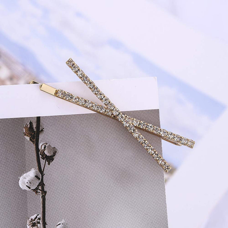 OBTANIM 2 Pcs X Shaped Crystal Hair Pins Cute Metal Shiny Hair Clip Rhinestone Bobby Pin Sparkly Barrette for Women Girls Styling Accessories (Gold) OBTANIM