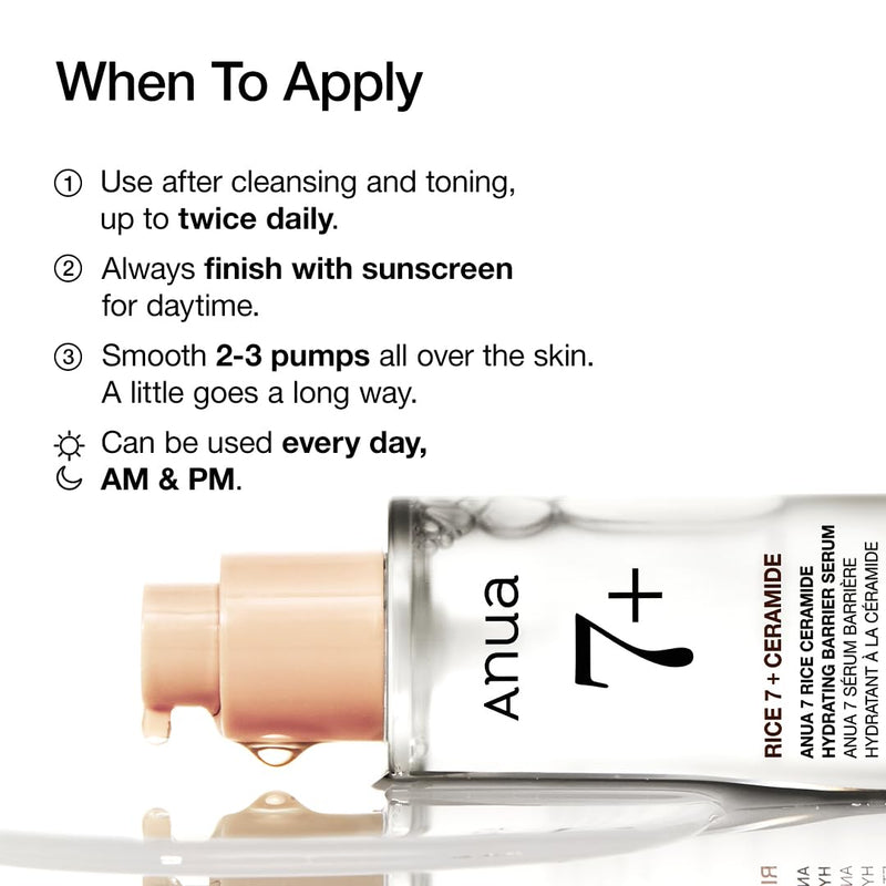 ANUA RICE CERAMIDE 7 HYDRATING BARRIER SERUM, Brightening, Hydrating Serum for Face, Rice, Hyaluronic Acid, Niacinamide, Fragrance-free, Non comodogenic, Glass Skin, Korean Skin Care, 50ml/1.69fl.oz. Infinity Warehouse