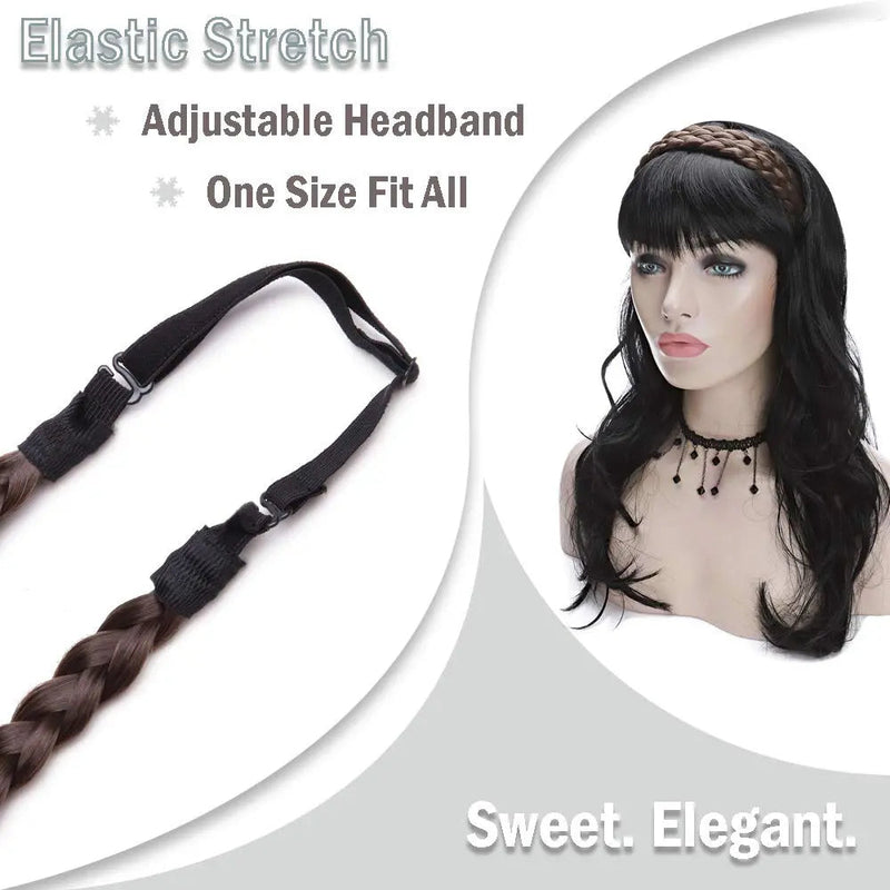 Hairro Synthetic Braided Hair Headbands Slim Three-strand Braid Plaited Hairpiece Elastic Stretch Fake Braid Hair Band for Women and Girls Fashionable Beauty Hair Accessory 9/10 Brown Hairro