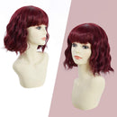 ROSEBUD Wavy Bob Wig with Bangs Natural Wine Red Wig Synthetic Hair Shoulder Length Short Curly Wigs for Women Rose bud