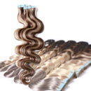 Wavy Rooted Tape in Hair Extensions 100g 40pcs 100% Human Hair Body Wave 24 inch Highlighted Medium Brown & Ash Blonde Long Soft Remy Hair Skin Weft Seamless Invisible Double Side Tape