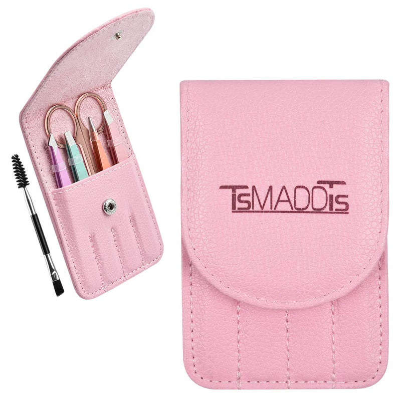 Eyebrow Tweezer Set, TsMADDTs 6 Pcs Tweezers Set for Women, Precision Tweezer for Eyebrows with Curved Scissors for Ingrown Hair, Hair Plucking Daily Beauty Tools with Leather Travel Case TsMADDTs