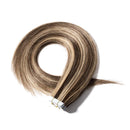 Tape in Human Hair Extensions Highlighted Brown Blonde 20pcs 30g 12 inch Long Remy Hair Seamless Double Sided Tape on Rooted Skin Weft for Women 12inch Medium Brown & Dark Blonde Benehair