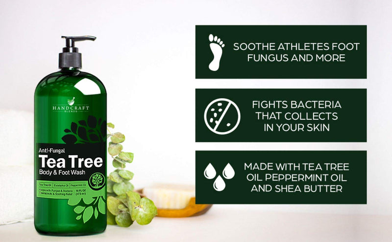 Handcraft Tea Tree Oil Body Wash 16 oz - Extra Strength Body Wash For Athletes Foot, Nail Fungus, Itchy Skin, Jock Itch, Acne and Eczema - Tea Tree Body Wash For Men & Women - Packaging May Vary Handcraft Blends
