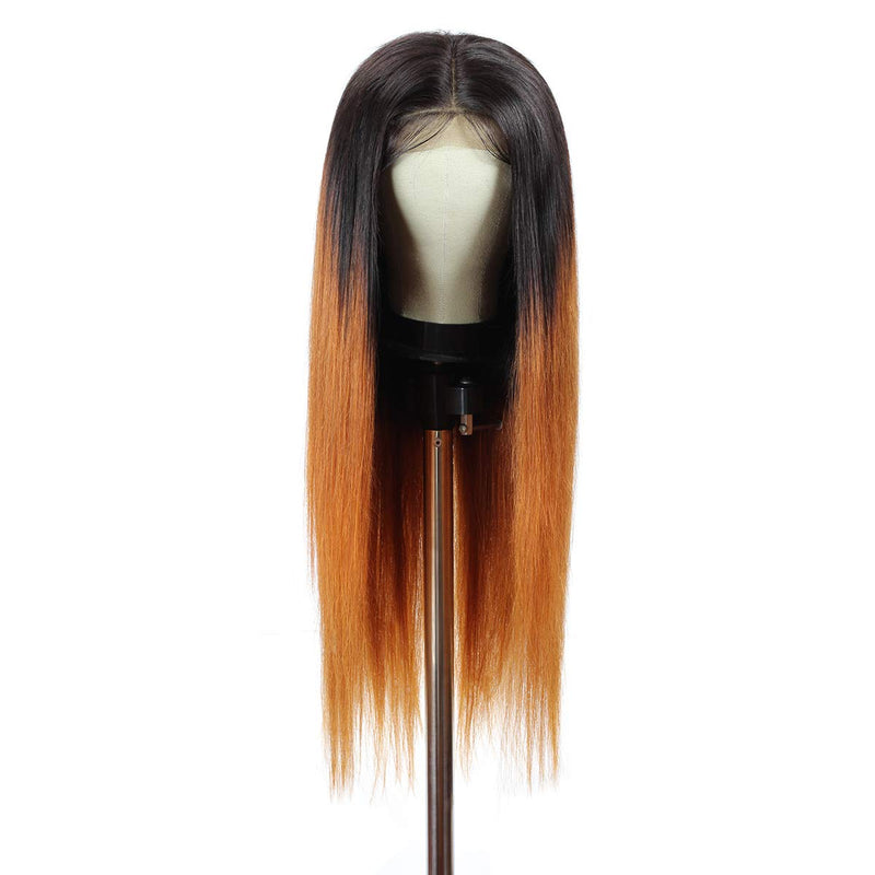 Seelaak Silky T Part Straight Wig 13x4 Transparent Lace Wig 22 Inches 150% Density Ombre Brown Straight Lace Front Wig Human Hair seelaak