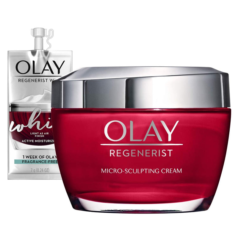 Olay Regenerist Micro-Sculpting Cream Face Moisturizer with Hyaluronic Acid, Niacinamide, Vitamin B3+, 1.7 Oz + Whip Face Moisturizer Travel/Trial Size Gift Set Olay