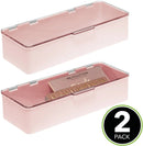 mDesign Makeup Storage Stackable Organizer Box for Bathroom Vanity, Countertops, Drawers - Holds Blenders, Eyeshadow Palettes, Lipstick, Lip Gloss, Makeup Brushes - Hinged Lid - 2 Pack - Pink/Clear mDesign Store