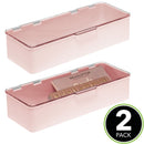 mDesign Long Plastic Cosmetic Storage Organizer Box Containers with Hinged Lid for Bedroom, Bathroom Vanity Shelf or Cabinet, Holds Masks, Palettes, Lotion, or Nail Polish, 2 Pack - Light Pink/Clear mDesign