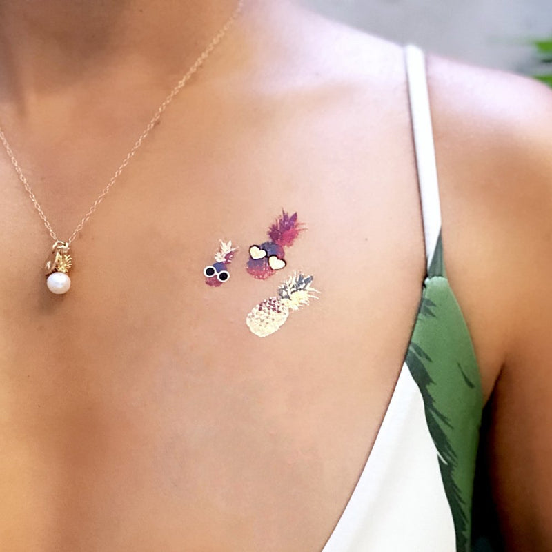 TROPICAL BRIGHTS VARIETY SET Flash Tattoos set of 25 assorted tropical inspired premium waterproof colorful metallic gold & silver jewelry temporary foil party tattoos - Party Supplies Flash Tattoos