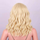 Relena Short Blonde Wavy Wig with Bangs 14" Shoulder Length Short Blonde Wig for Women Synthetic Bob Curly Wave Wigs Heat Resistant Fiber Replacement Wig for Daily Party Use Relena