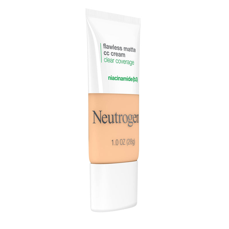 Neutrogena Clear Full Coverage Flawless Matte CC Cream, Face Makeup with Niacinamide (b3), Oil/Fragrance/Paraben & Phthalate Free, Porcelain 2.0, 1 Fl Oz Neutrogena