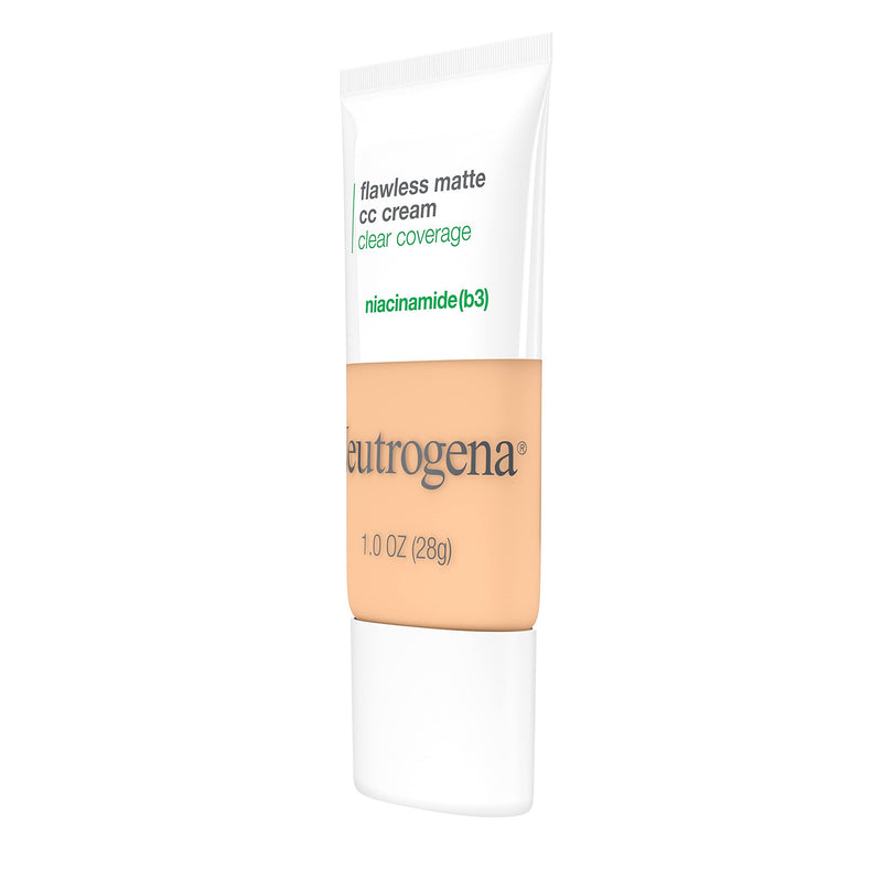 Neutrogena Clear Full Coverage Flawless Matte CC Cream, Face Makeup with Niacinamide (b3), Oil/Fragrance/Paraben & Phthalate Free, Porcelain 2.0, 1 Fl Oz Neutrogena