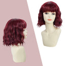 ROSEBUD Wavy Bob Wig with Bangs Natural Wine Red Wig Synthetic Hair Shoulder Length Short Curly Wigs for Women Rose bud