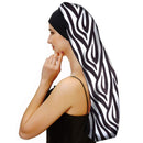 Sent Hair Extra Long Satin Bonnet for Women Silky Sleep Cap Double Layer Long Hair Bonnet for Braids,Curly,Long Hair- Soft Elastic Band,Black & White Pattern sent hair