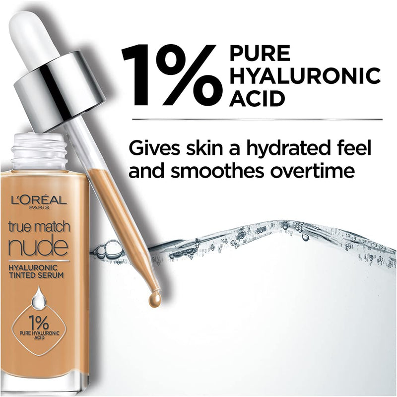 L'Oreal Paris True Match Nude Hyaluronic Tinted Serum The 1st Tinted serum with 1% Hyaluronic acid Instantly skin looks brighter, even and feels hydrated Makeup + Skincare, Very Light 0.5-2, 1 fl. oz. L'Oreal Paris