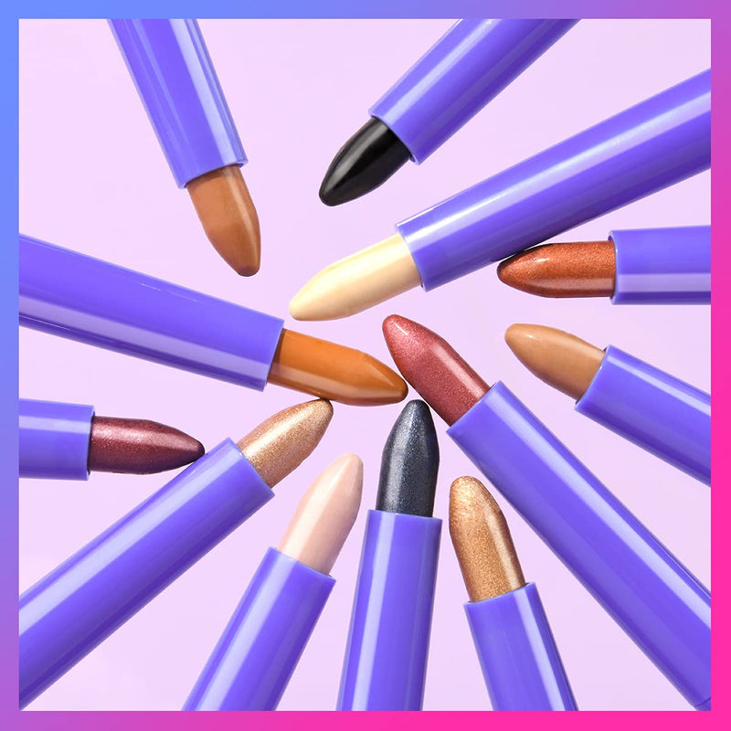 EYESEEK 12PCS Eyeshadow Stick Matte And Shimmer Creamy Eyeshadow Stick,Eye Makeup Set Long Lasting Natural Neutral Brown Shadow Pencil Kit EYESEEK