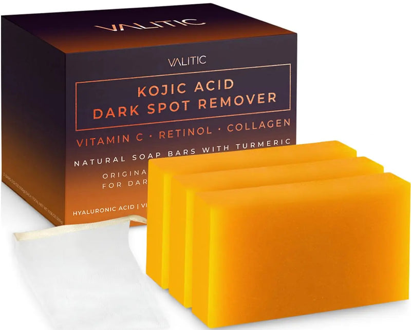 VALITIC Kojic Acid Dark Spot Remover Soap Bars with Vitamin C, Retinol, Collagen, Turmeric - Original Japanese Complex Infused with Hyaluronic Acid, Vitamin E, Shea Butter, Castile Olive Oil (2 Pack) Infinity Warehouse
