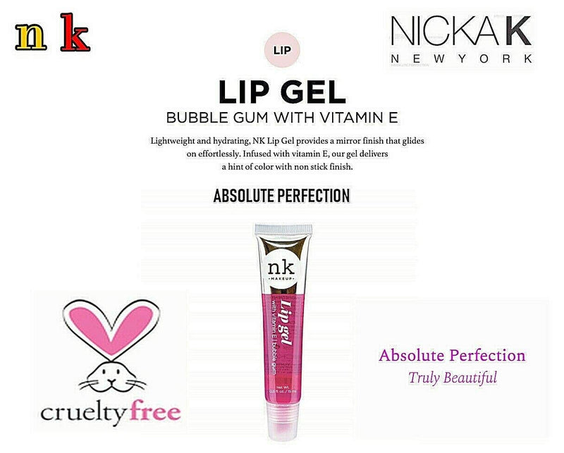 VARIETY SET OF 5 NK Hydrating Lip Gel - Vitamin E (Clear, Rosehip Oil, Bubble Gum, Cherry, Strawberry) NICKA K NEW YORK