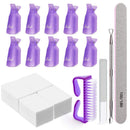Gel Nail Polish Remover Kit,MORGLES 10pcs Nail Polish Remover Clips Cap 300pcs Nail Wipe Cotton Pads Nano Glass Nail File Cuticle Pusher Nail File Grit 100/180 and Brushes-Purple MORGLES
