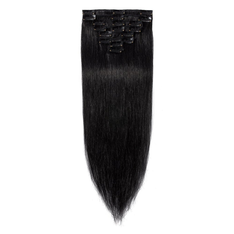 24 Inch Clip in Hair Extensions 100% Human Hair 80g Thin 8 Pcs 18 Clips Standard Weft Long Straight Clip on Human Hairpieces for Women Beauty Balayage