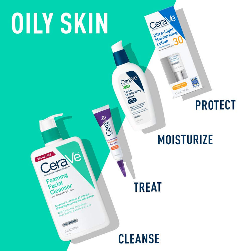 CeraVe Foaming Facial Cleanser | Makeup Remover and Daily Face Wash for Oily Skin | Paraben & Fragrance Free | 19 Fl Oz CeraVe