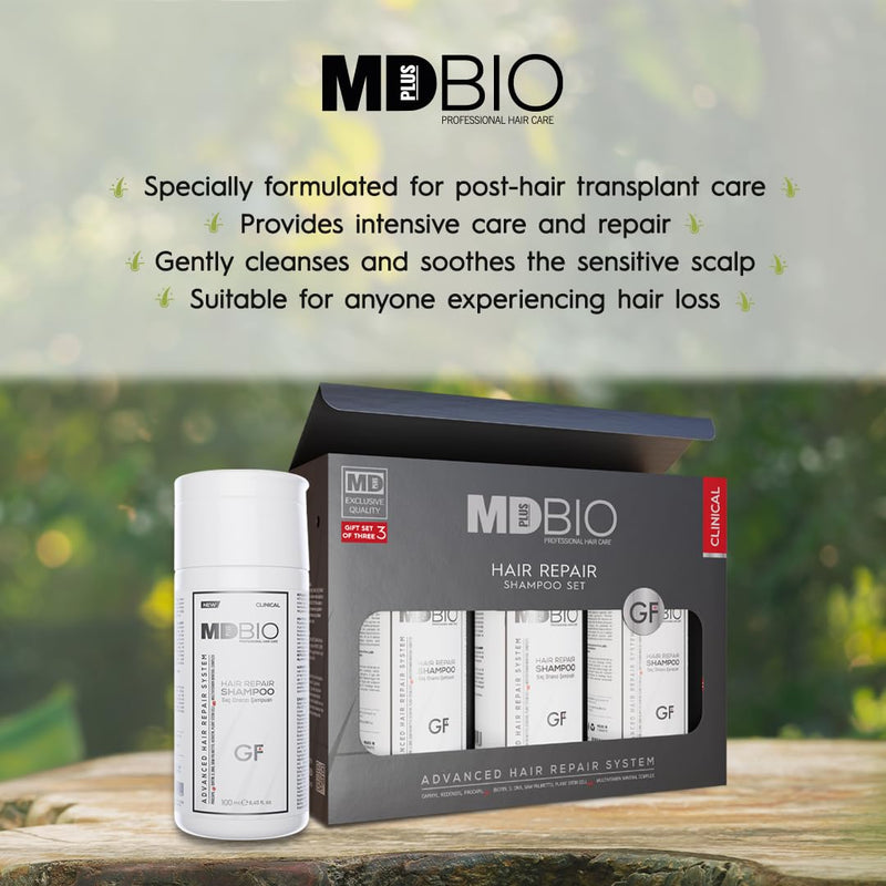 MBBIO Professional Hair Repair Shampoo Set 3 x 3.4oz – Advanced Post-Transplant Care with Growth Factors, Plant Stem Cells & DHT Blockers for Scalp Healing, Hair Strengthening, and Fuller Growth Infinity Warehouse