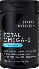 Sports Research Triple Strength Omega 3 Fish Oil - Burpless Fish Oil Supplement w/EPA & DHA Fatty Acids from Single-Source Wild Alaskan Pollock - 1250 mg, 90 ct Infinity Warehouse