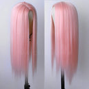 Maycaur Pink Synthetic Hair Wigs with Natural Baby Hair Long Straight Women's Wig Heat Resistant Synthetic No Lace Wigs for Fashion Women Maycaur Store