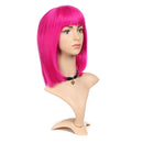 12 Inch Rose Pink Synthetic Wigs with Bangs, Colorful Cosplay Daily Party Wig for Women Natural As Real Hair+ Free Wig Cap Heat Resistant Fiber Short Straight Bob Magibrunette
