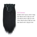 Sassina 18 Inch Yaki Clip ins Human Hair Remy Double Wefts Coarse Yaki Straight Clip in for Black Women 7 Pieces 17 Clips 120 Grams Jet Black