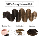 Hairro Tape in Human Hair Extensions 20 Inch Long Wavy 100g 40pcs/pack Ombre Dark Brown to Light Brown Body Wave Thin Silky Seamless Skin Weft Glue in 2 Tones Human Hairpieces Hairro