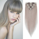 Double Weft 100% Clip in Remy Human Hair Extensions 10''-24'' Full Head Thick Thickened Long Soft Silky Straight 8pcs 18clips for Women Fashion 24" / 24 inch 170g Grey MY-LADY