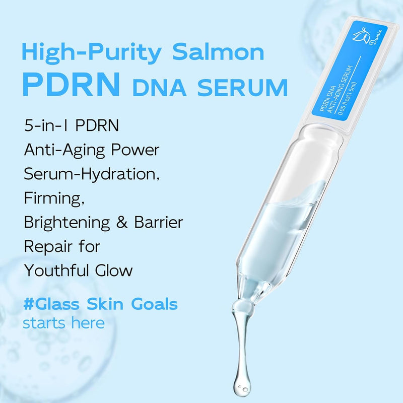 Salmon DNA PDRN Anti-Aging Serum, 5000ppm Salmon Egg DNA Ampoule, 2000ppm Collagen, Glutathione, Niacinamide & 6 Hyaluronic Acids, Korean Skincare for Wrinkles & Radiance,0.05 fl.oz x 30e Infinity Warehouse