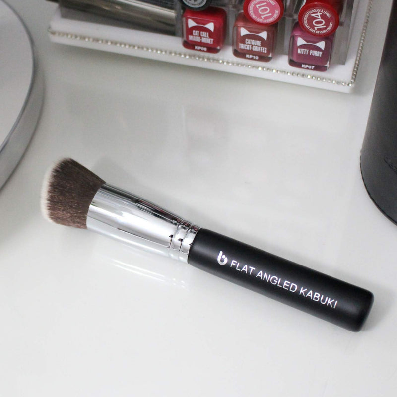 Flat Angled Kabuki Bronzer Brush - Beauty Junkees Contour Brush with Soft Dense Synthetic Bristles for Contouring, Blending, Buffing with Powder Cream Liquid Cosmetics, Vegan Makeup Brushes Beauty Junkees