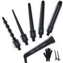 5 in 1 Curling Iron Wand Set, Ohuhu Upgrade Curling Wand 5Pcs 0.35 to 1.25 Inch Interchangeable Ceramic Barrel Heat Protective Glove, Dual Voltage Hair Curler, Black, Valentine's Day Gift Ohuhu