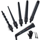 5 in 1 Curling Iron Wand Set, Ohuhu Upgrade Curling Wand 5Pcs 0.35 to 1.25 Inch Interchangeable Ceramic Barrel Heat Protective Glove, Dual Voltage Hair Curler, Black, Valentine's Day Gift Ohuhu