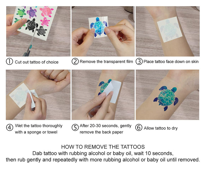 WIRESTER Temporary Tattoo Stickers for Girls Boys Kids Adults, Fake Tattoos on Face Hand Neck Wrist Party Favor Body Art, Tattoo Sheet 6 x 7.87 inch - Turtle Designs (Blue, Pink, Purple, Green, Black) WIRESTER