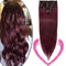 Hairro 100% Real Human Hair Clip in Hair Extensions 24 Inch Long #99J Wine Red 80 Thin 8 Pcs 18 Clips Straight Clip on Human Hairpieces for Women Beauty Hairro