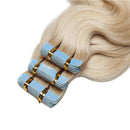 Wavy Tape in Hair Extensions Human Hair 100g 40pcs Body Wave 24 inch Whitish Blonde Long Soft Remy Hair Skin Weft Seamless Invisible Double Side Tape